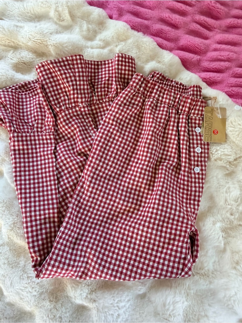 NWT tarse linen blend pants Red and White Gingham Lounge Pants